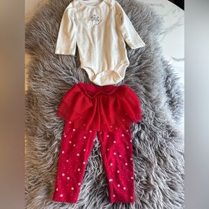 Baby Onesie and Red Snowflake Tulle Leggings Set
